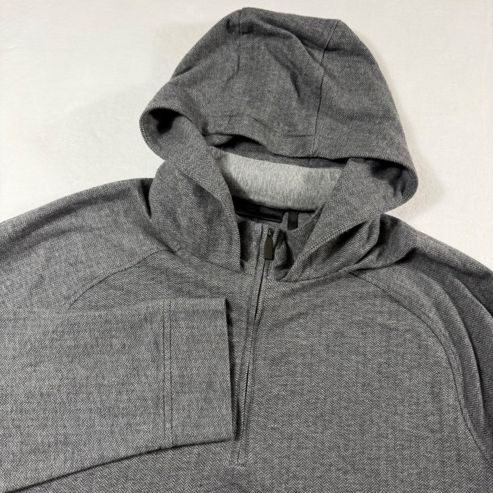 KJUS Inverness Hoodie Men 52 L Grey Herringbone Cashmere Blend Quarter Zip EUC